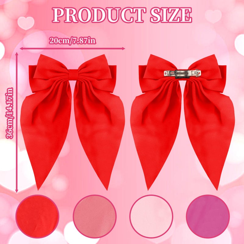 KICOSY 4 Pack Large Satin Bow Hair Clips - Vibrant Red, Pink, Light Pink & Hot Pink, Stylish Hair Accessories for Galentine, Valentine's Day & Daily Looks - Image 3